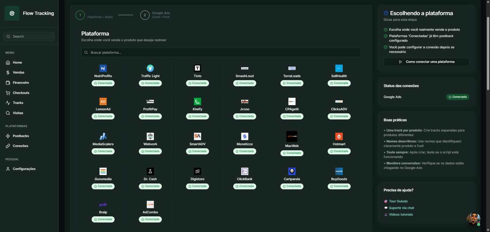 Integrações da Flow Tracking com plataformas de vendas